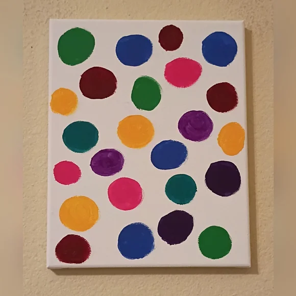 Colorful Polka Dot Acrylic Painting 8x10 Canvas Modern Wall Art Decor Fun - Picture 2 of 4